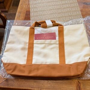 Ralph Lauren Cream and Brown Canvas Tote